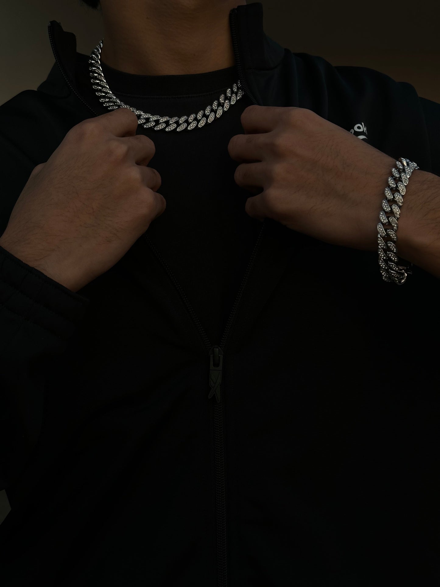 Double Link Silver Iced Out Set