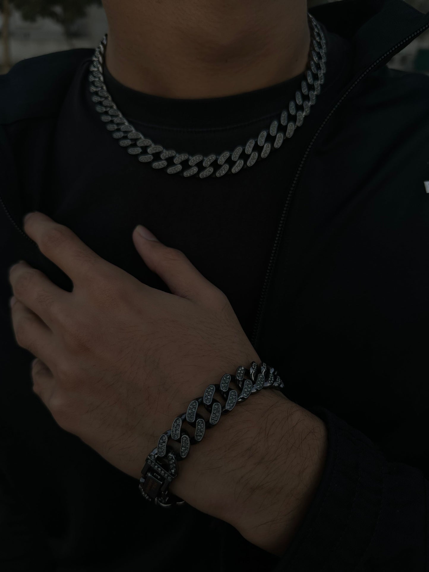 Double Link Black Iced Out Set